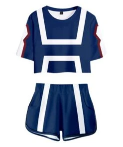 INSWEAR Women My Hero Academia Crop Top Sets UA Training Suit Cosplay Short Sleeve T-shirt Shorts 2 Pieces Sets Casual Clothes