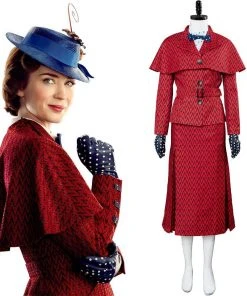 New Cosplaysky 2018 Mary Poppins Returns Costume Mary Poppins Dress Hat Red Version