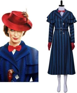 New Cosplaysky 2018 Mary Poppins Returns Costume Mary Poppins Dress Hat For Adult