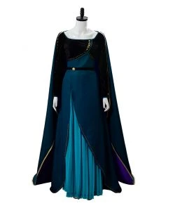 NewCosplay Frozen 2 Queen Anna Coronation Gown Dark Green Dress Cosplay Costume