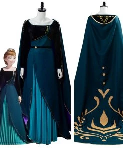 NewCosplay Frozen 2 Queen Anna Coronation Gown Dark Green Dress Cosplay Costume