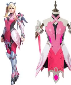 New Cosplaysky New Arrivals Overwatch Mercy Angela Ziegler Outfit Pink Mercy Skin Cosplay Costume