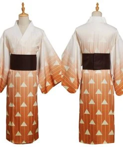 New Cosplaysky Demon Slayer Agatsuma Zenitsu Cosplay Costume Kimono Outfits Halloween Carnival Suit