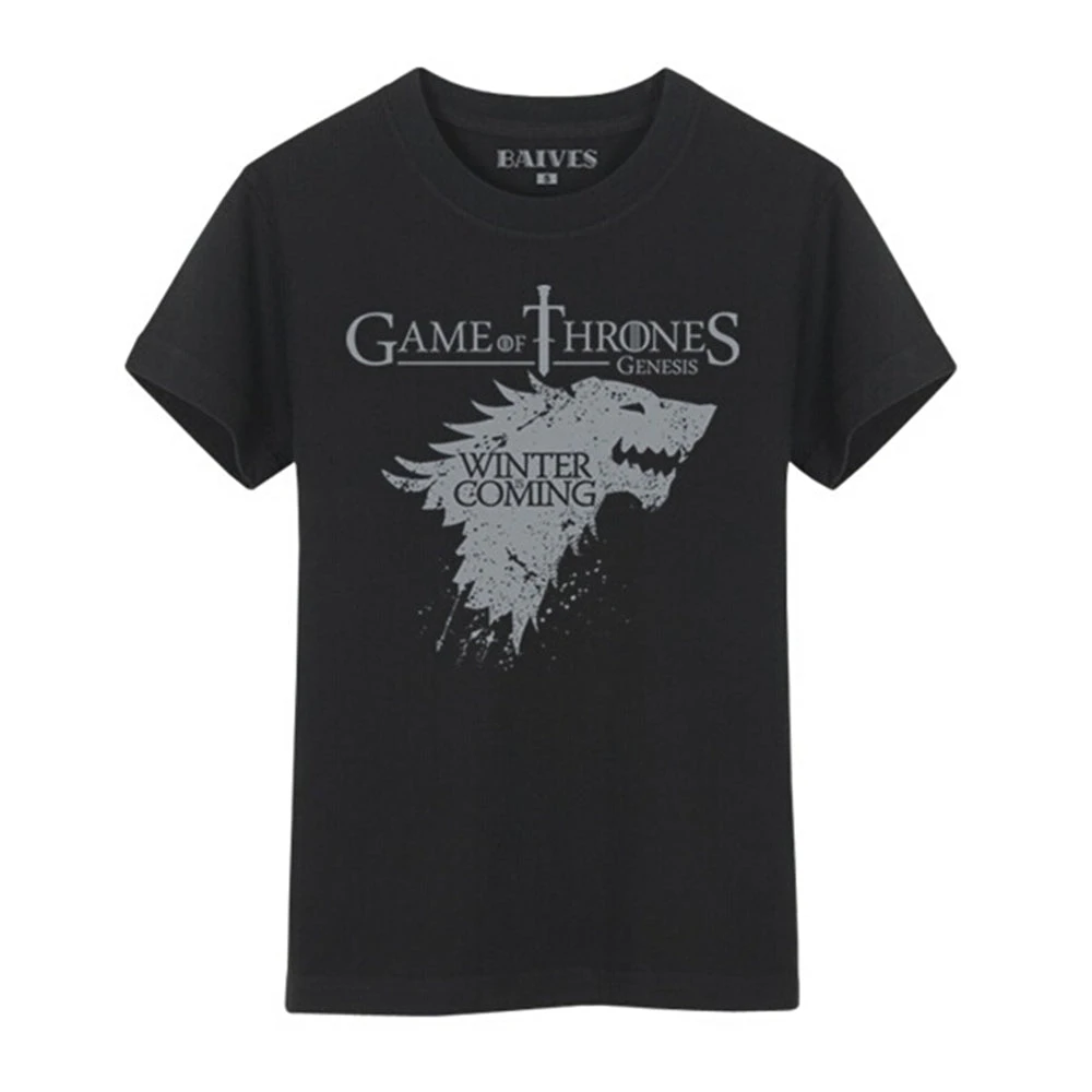 NewCosplay New Arrivals Game Of Thrones Winter Is Coming Stark Black T-Shirt Men Ver. 3 NewCosplay New Arrivals Game Of Thrones Winter Is Coming Stark Black T-Shirt Men Ver.