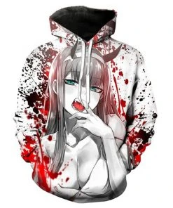 New Cosplaysky Anime DARLING In The FRANXX Hoodies Zero Two Cosplay Hooded Sweatshirt Casual Streetwear Pullover Hoodie New Arrivals