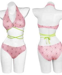 NewCosplay Demon Slayer Kamado Nezuko Swimsuit Cosplay Costume Two-Piece Swimwear Outfits Halloween Carnival Suit New Arrivals
