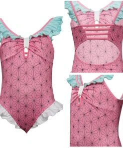 New Cosplaysky Kids Girls Demon Slayer Kamado Nezuko Cosplay Costumes Jumpsuit Swimsuit New Arrivals