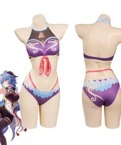 Cossky Genshin Impact Ganyu Swimsuit Cosplay Costume Women Bikini Top Shorts Outfits Halloween Carnival Suits New Arrivals