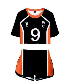 Fandombuy Women Haikyuu!! Karasuno High School Volleyball Club Cosplay Crop Top & Shorts Set Summer 2 Pieces Casual Clothes