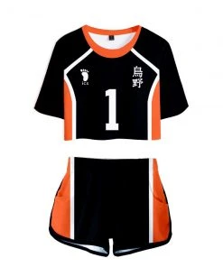 Fandombuy Women Haikyuu!! Karasuno High School Volleyball Club Cosplay Crop Top & Shorts Set Summer 2 Pieces Casual Clothes