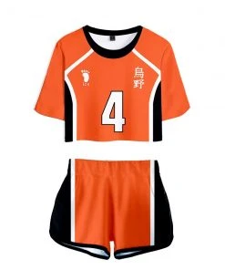 Fandombuy Women Haikyuu!! Karasuno High School Volleyball Club Cosplay Crop Top & Shorts Set Summer 2 Pieces Casual Clothes