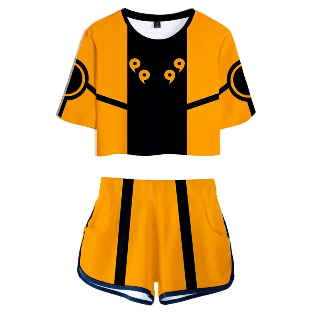 Fandombuy Women Naruto Crop Top Sets Uzumaki Naruto Cosplay Short Sleeve T-shirt Shorts 2 Pieces Sets Casual Clothes 5 Fandombuy Women Naruto Crop Top Sets Uzumaki Naruto Cosplay Short Sleeve T-shirt Shorts 2 Pieces Sets Casual Clothes