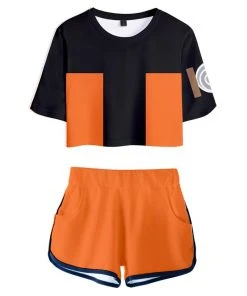 Fandombuy Women Naruto Crop Top Sets Uzumaki Naruto Cosplay Short Sleeve T-shirt Shorts 2 Pieces Sets Casual Clothes