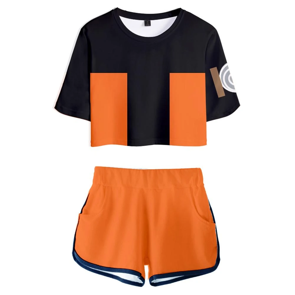 Fandombuy Women Naruto Crop Top Sets Uzumaki Naruto Cosplay Short Sleeve T-shirt Shorts 2 Pieces Sets Casual Clothes 3 Fandombuy Women Naruto Crop Top Sets Uzumaki Naruto Cosplay Short Sleeve T-shirt Shorts 2 Pieces Sets Casual Clothes