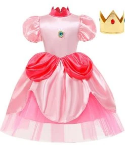Viele Kostüme New Arrivals Kids Children Princess Peach Cosplay Costume Mesh Dress Outfits Halloween Carnival Suit