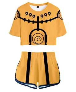 Fandombuy Women Naruto Crop Top Sets Uzumaki Naruto Cosplay Short Sleeve T-shirt Shorts 2 Pieces Sets Casual Clothes