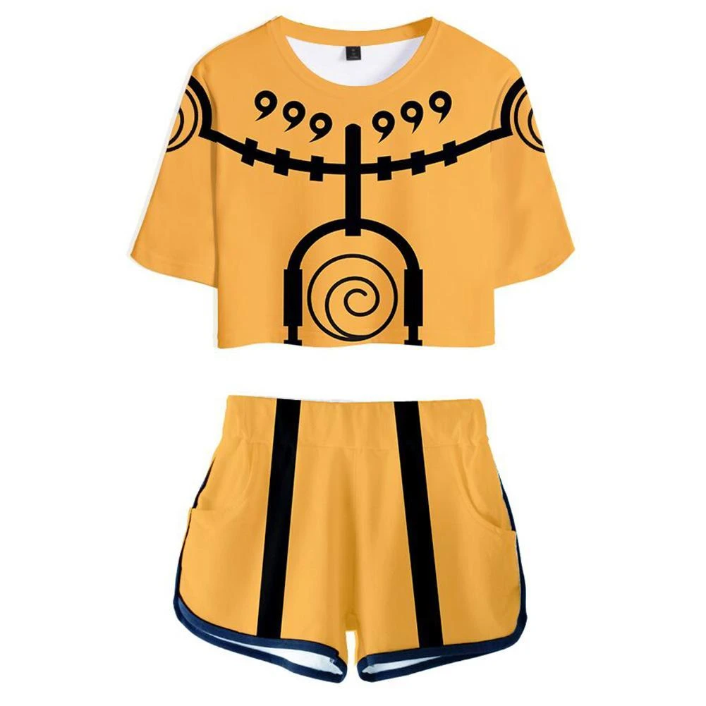 Fandombuy Women Naruto Crop Top Sets Uzumaki Naruto Cosplay Short Sleeve T-shirt Shorts 2 Pieces Sets Casual Clothes 4 Fandombuy Women Naruto Crop Top Sets Uzumaki Naruto Cosplay Short Sleeve T-shirt Shorts 2 Pieces Sets Casual Clothes