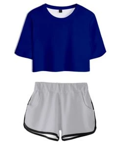 INSWEAR New Arrivals Women Naruto Crop Top Sets Uchiha Sasuke Cosplay Short Sleeve T-shirt Shorts 2 Pieces Sets Casual Clothes
