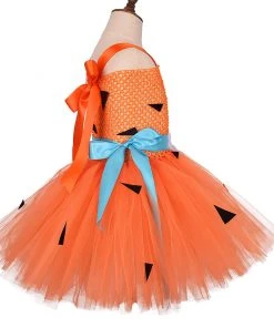 Cosplaygift Kids Girls Primitive Man Bones Decor Cosplay Costume Orange Dress Outfits Halloween Carnival Suit New Arrivals