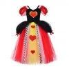 Fandomsky Kids Girls Alice In Wonderland The Red Queen Cosplay Costume Mesh Dress Outfits Halloween Carnival Suit New Arrivals
