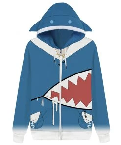 New Cosplaysky Unisex Hololive EN Vtuber Hoodies 3D Print Zip Up Sweatshirt Outfit Gawr Gura Cosplay Casual Outerwear