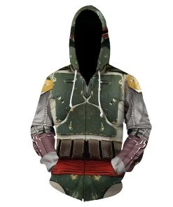 New Cosplaysky New Arrivals Unisex Star Wars Hoodies 3D Print Zip Up Sweatshirt Outfit Boba Fett Cosplay Casual Outerwear
