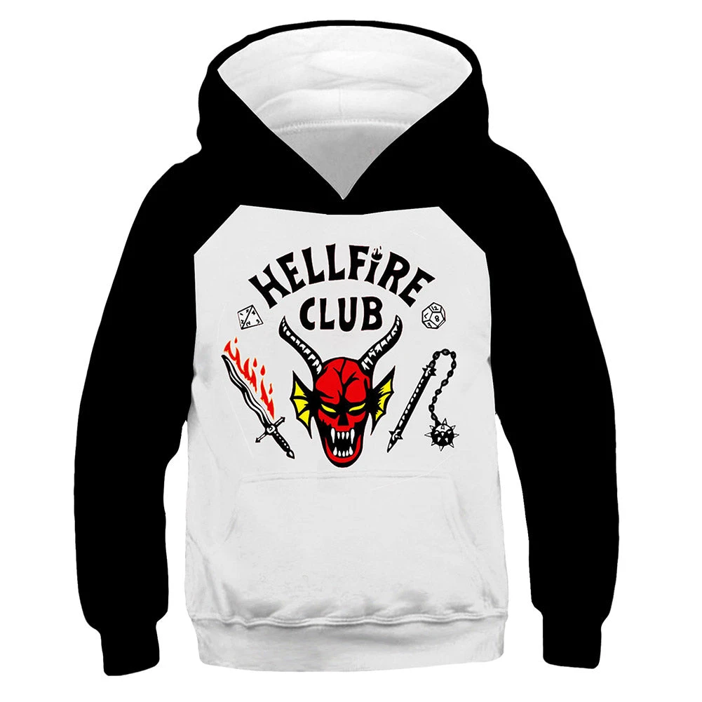 Fandombuy New Arrivals Kids Children Stranger Things 4 Hellfire Club Hooded Sweatshirt Cosplay Costume 3 Fandombuy New Arrivals Kids Children Stranger Things 4 Hellfire Club Hooded Sweatshirt Cosplay Costume