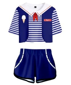 Viele Kostüme New Arrivals Stranger Things Season 3 Robin Cosplay Costume Crop Top T-shirt Shorts Set