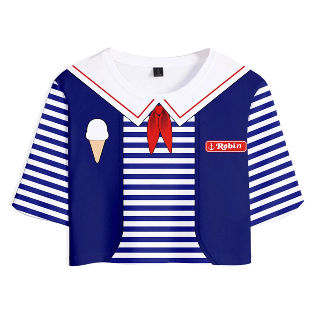 Viele Kostüme New Arrivals Stranger Things Season 3 Robin Cosplay Costume Crop Top T-shirt Shorts Set 4 Viele Kostüme New Arrivals Stranger Things Season 3 Robin Cosplay Costume Crop Top T-shirt Shorts Set
