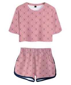 Fandomsky Women Demon Slayer: Kimetsu No Yaiba Kamado Nezuko Cosplay Crop Top & Shorts Set Summer 2 Pieces Casual Clothes New Arrivals