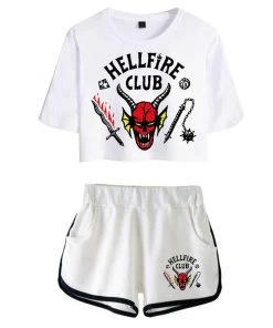 Cossky Stranger Things 4 Hellfire Club Cospaly Costume Crop Top Shorts Set