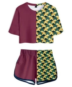 Fandomsky Women Demon Slayer: Kimetsu No Yaiba Tomioka Giyuu Cosplay Crop Top & Shorts Set Summer 2 Pieces Casual Clothes