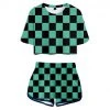 Fandomsky New Arrivals Women Demon Slayer: Kimetsu No Yaiba Kamado Tanjirou Cosplay Crop Top & Shorts Set Summer 2 Pieces Casual Clothes