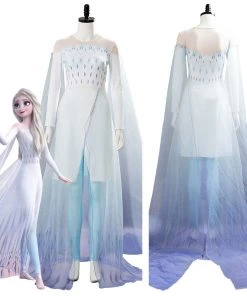 NewCosplay Frozen 2 Elsa Ahtohallan Cave Queen White Gown Cosplay Costume New Arrivals
