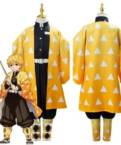 NewCosplay Demon Slayer: Kimetsu No Yaiba Agatsuma Zenitsu Cosplay Costume For Kids Children