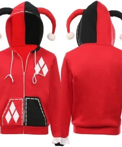 NewCosplay Harley Quinn Hoodie Zip Up Jacket Sweatshirt Halloween Carnival Suit For Juniors Teens Cosplay Costume