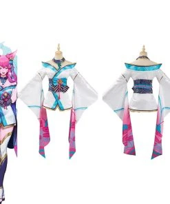 NewCosplay New Arrivals League Of Legends LOL Fox Ahri The Nine-Tailed Fox Women Kimono Dress Outfit Halloween Carnival Suit Cosplay Costume