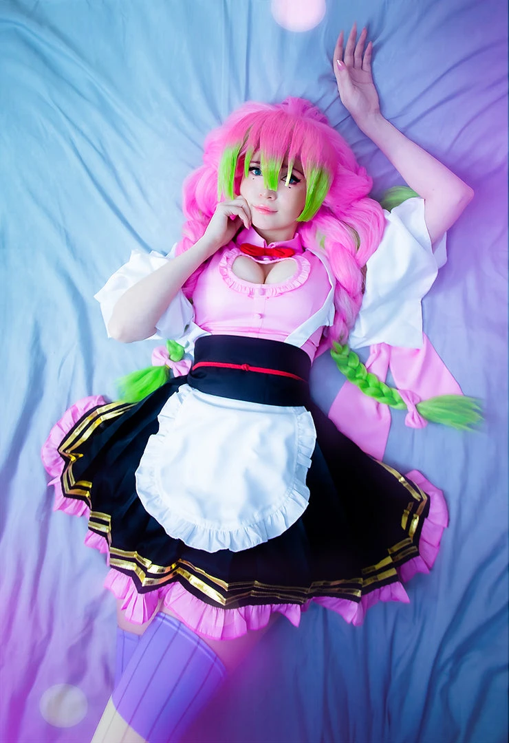 NewCosplay Demon Slayer Kanroji Mitsuri Maid Outfit Cosplay Costume 8 NewCosplay Demon Slayer Kanroji Mitsuri Maid Outfit Cosplay Costume
