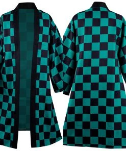 NewCosplay Demon Slayer Kamado Tanjirou Halloween Carnival Suit With Earrings Belt Cosplay Costume