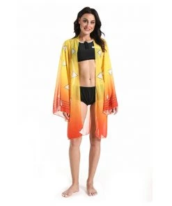 NewCosplay Anime Demon Slayer :Kimetsu No Yaiba Agatsuma Zenitsu Bikini Beach Swimsuit Set Cosplay Costume