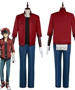 NewCosplay New Arrivals Cells At Work! Code Black/Hataraku Saibou Black -Sekkekkyuu /Red Blood Cell Cosplay Costume Coat Pants Outfits Halloween Carnival Suit