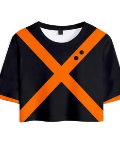 INSWEAR New Arrivals Women My Hero Academia Crop Top Sets Bakugou Katsuki Cosplay Short Sleeve T-shirt Shorts 2 Pieces Sets Casual Clothes