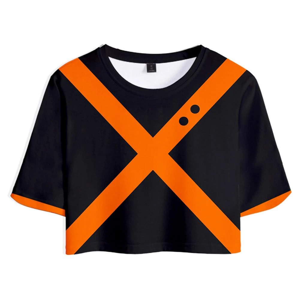 INSWEAR New Arrivals Women My Hero Academia Crop Top Sets Bakugou Katsuki Cosplay Short Sleeve T-shirt Shorts 2 Pieces Sets Casual Clothes 4 INSWEAR New Arrivals Women My Hero Academia Crop Top Sets Bakugou Katsuki Cosplay Short Sleeve T-shirt Shorts 2 Pieces Sets Casual Clothes