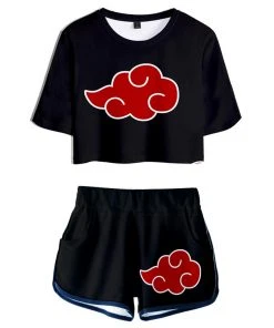 INSWEAR Women NARUTO Cosplay Crop Top & Shorts Set Summer 2 Pieces Casual Clothes